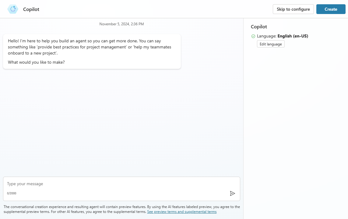 Create agents and work with the Microsoft Copilot Studio interface ...
